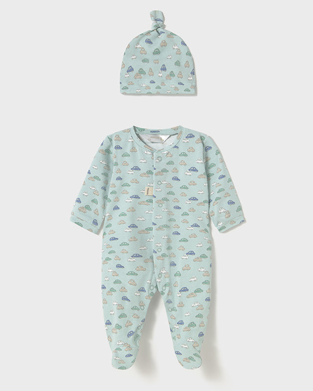 Tutina pigiama con cappello neonato Mayoral Newborn macchinine verde Mayoral Verde