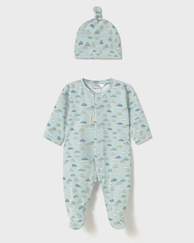 Tutina pigiama con cappello neonato Mayoral Newborn macchinine verde Mayoral Verde
