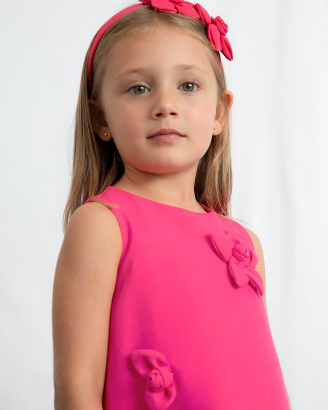 Vestito floreale bambina rosa con fiocchi primaverili-estivi