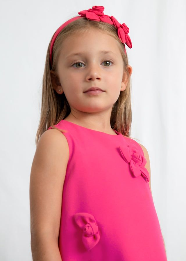Vestito floreale bambina rosa con fiocchi primaverili-estivi