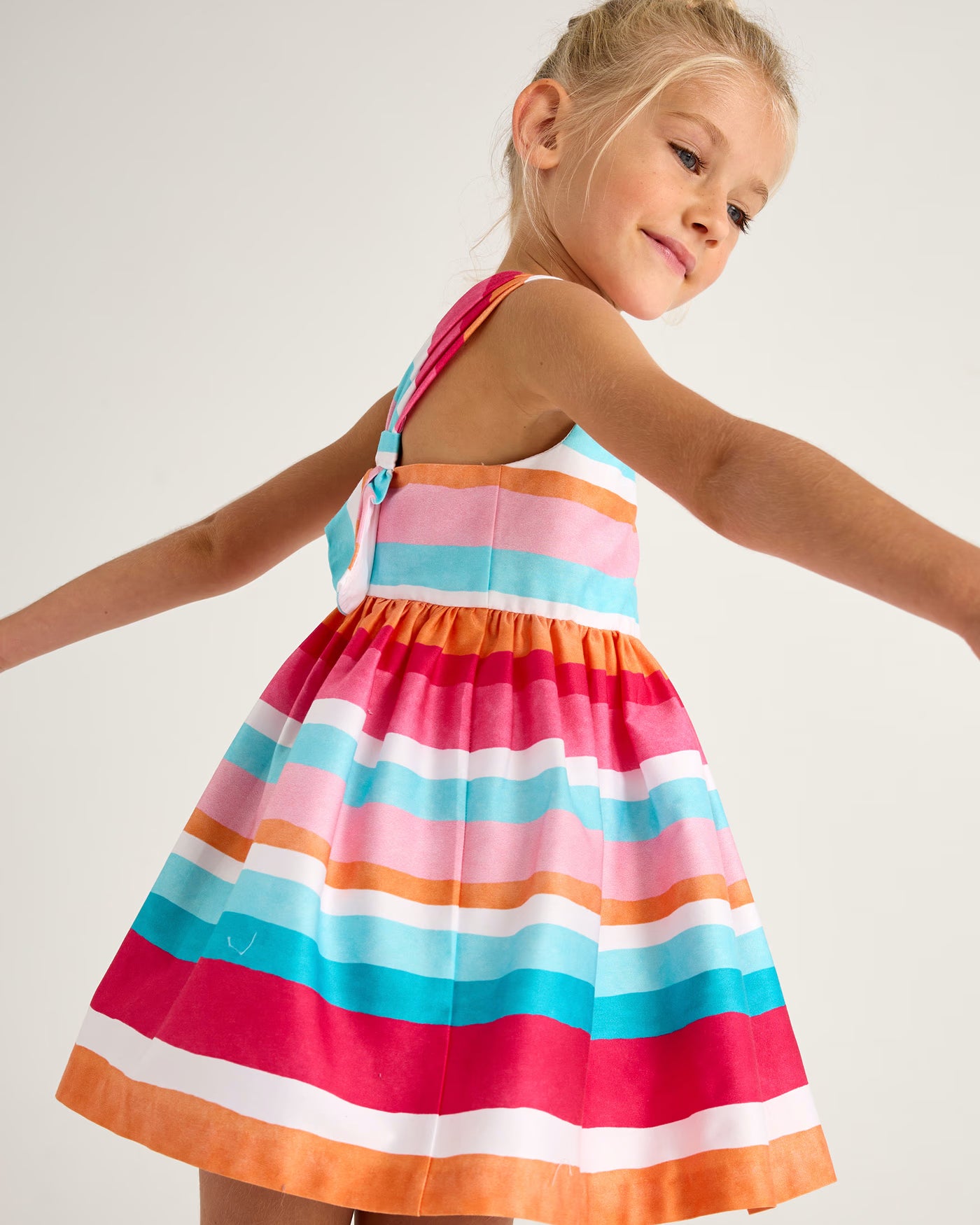 Vestito asimmetrico bambina Mayoral righe magenta e azzurro Mayoral Fucsia