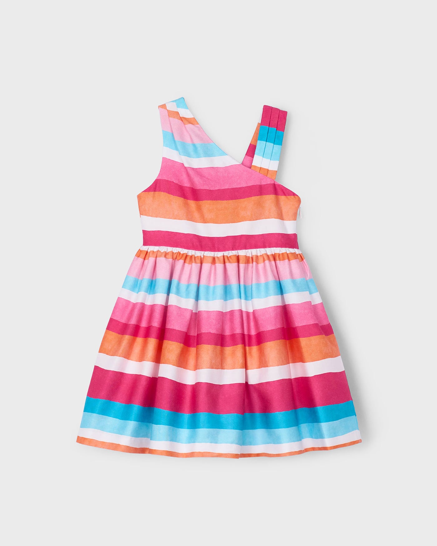 Vestito asimmetrico bambina Mayoral righe magenta e azzurro Mayoral Fucsia