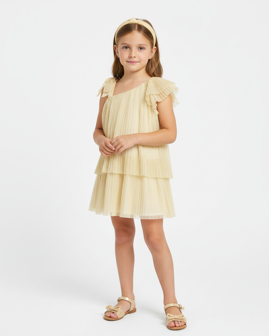 Vestito asimmetrico plissettato bambina Mayoral Champagne Mayoral Champagne