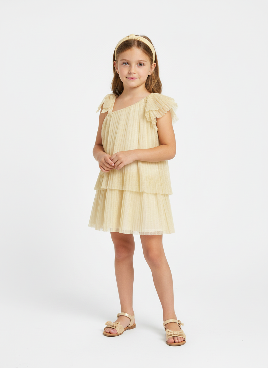 Vestito asimmetrico plissettato bambina Mayoral Champagne Mayoral Champagne