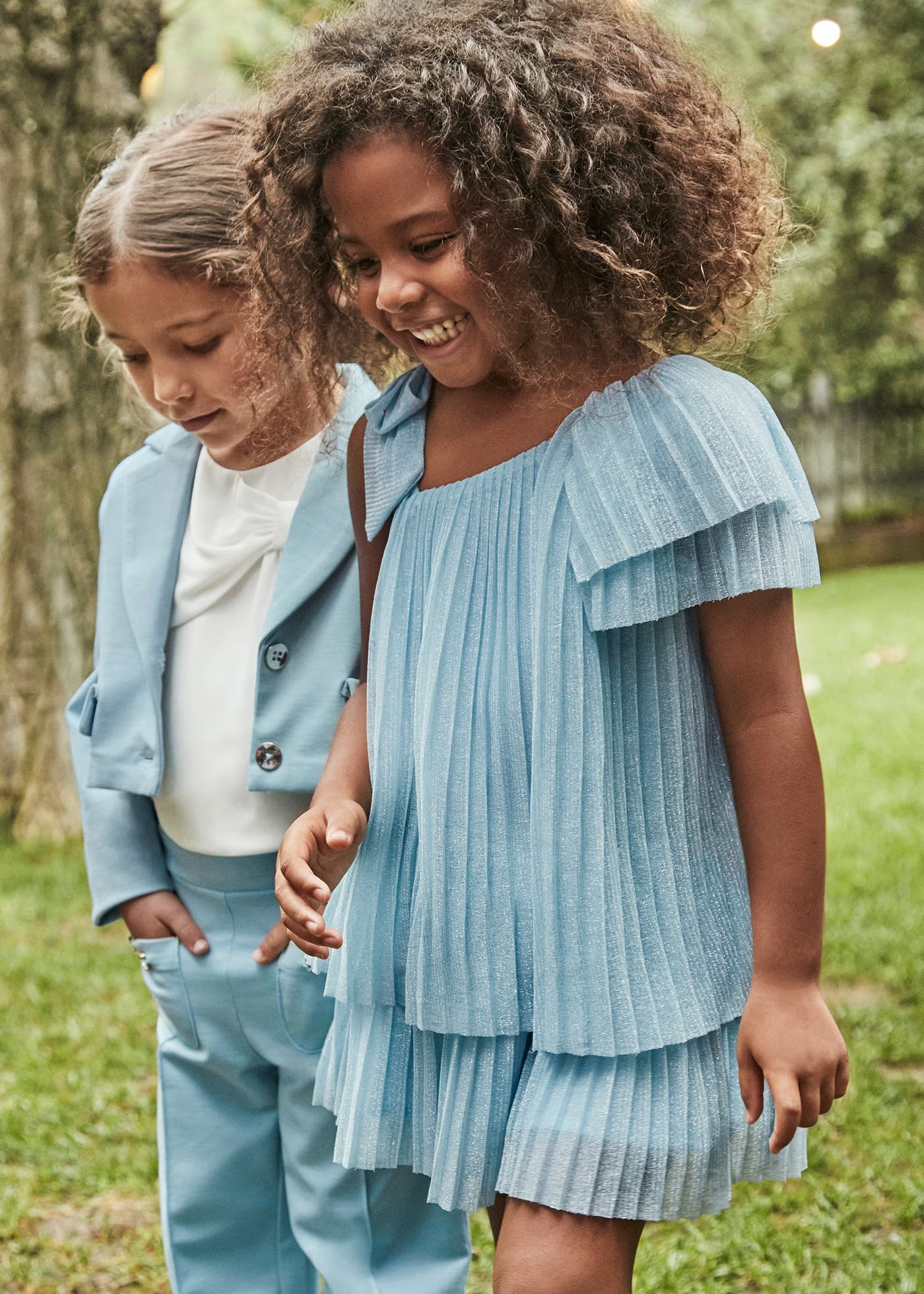 Vestito asimmetrico plissettato bambina Mayoral azzurro cielo Mayoral Azzurro