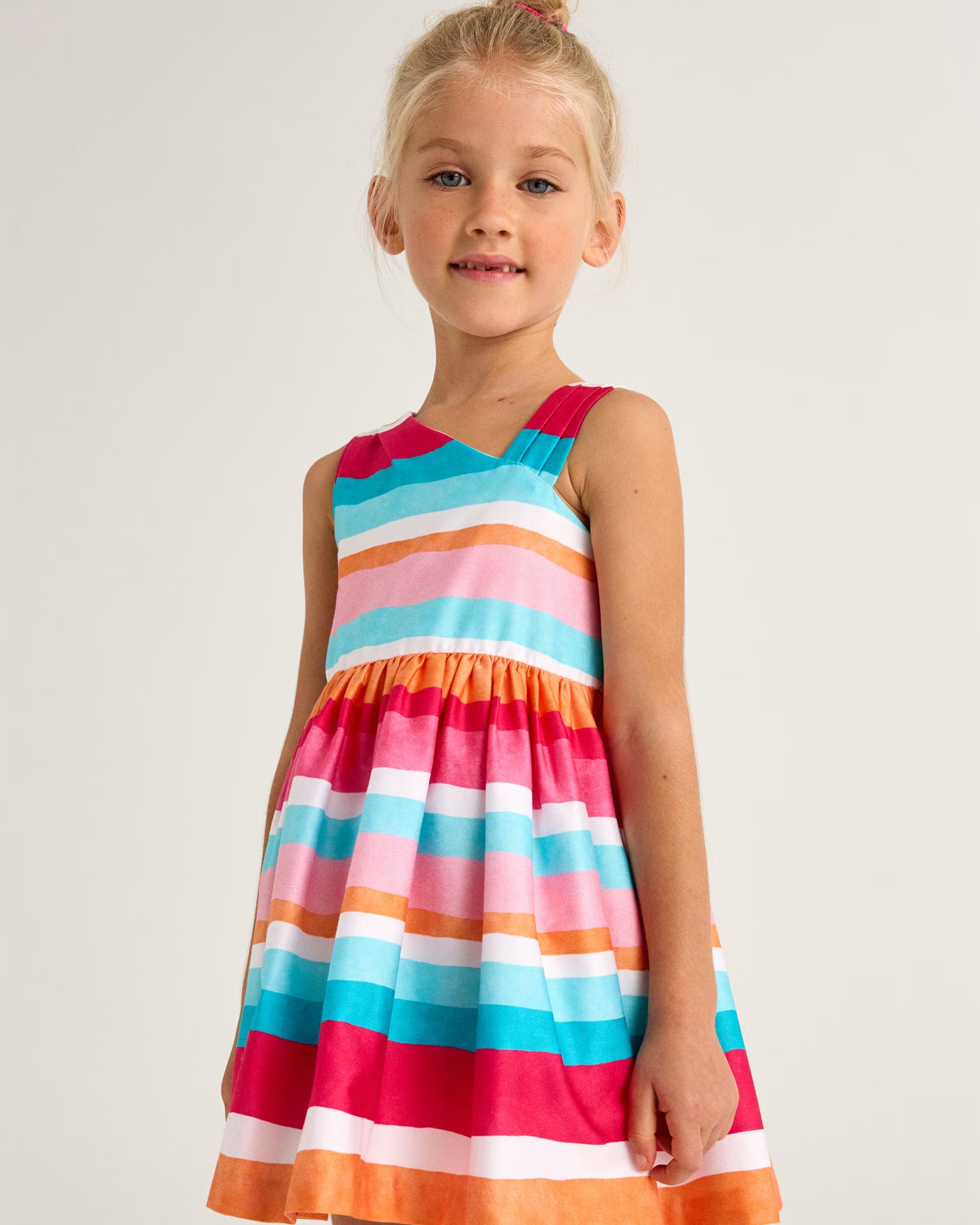 Vestito asimmetrico bambina Mayoral righe magenta e azzurro Mayoral Fucsia