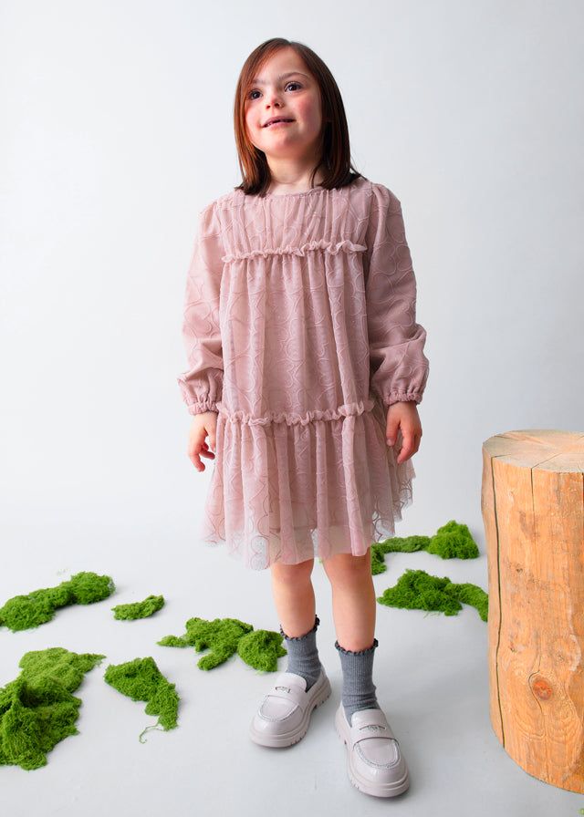 Vestito bambina Mayoral rosa cipria tulle ricamato cuori Mayoral 2 Anni 92cm