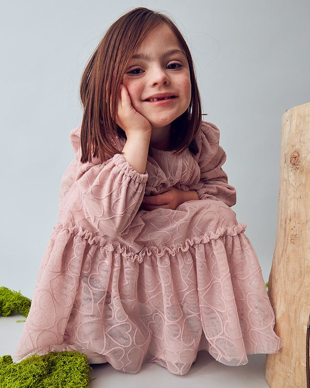 Vestito bambina Mayoral rosa cipria tulle ricamato cuori Mayoral 2 Anni 92cm