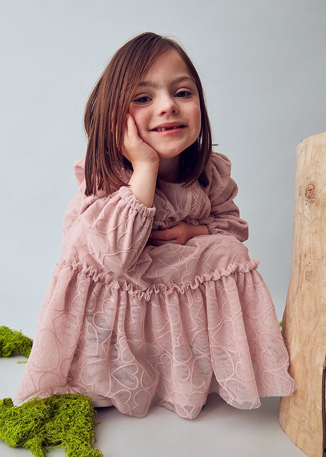 Vestito bambina Mayoral rosa cipria tulle ricamato cuori Mayoral 2 Anni 92cm