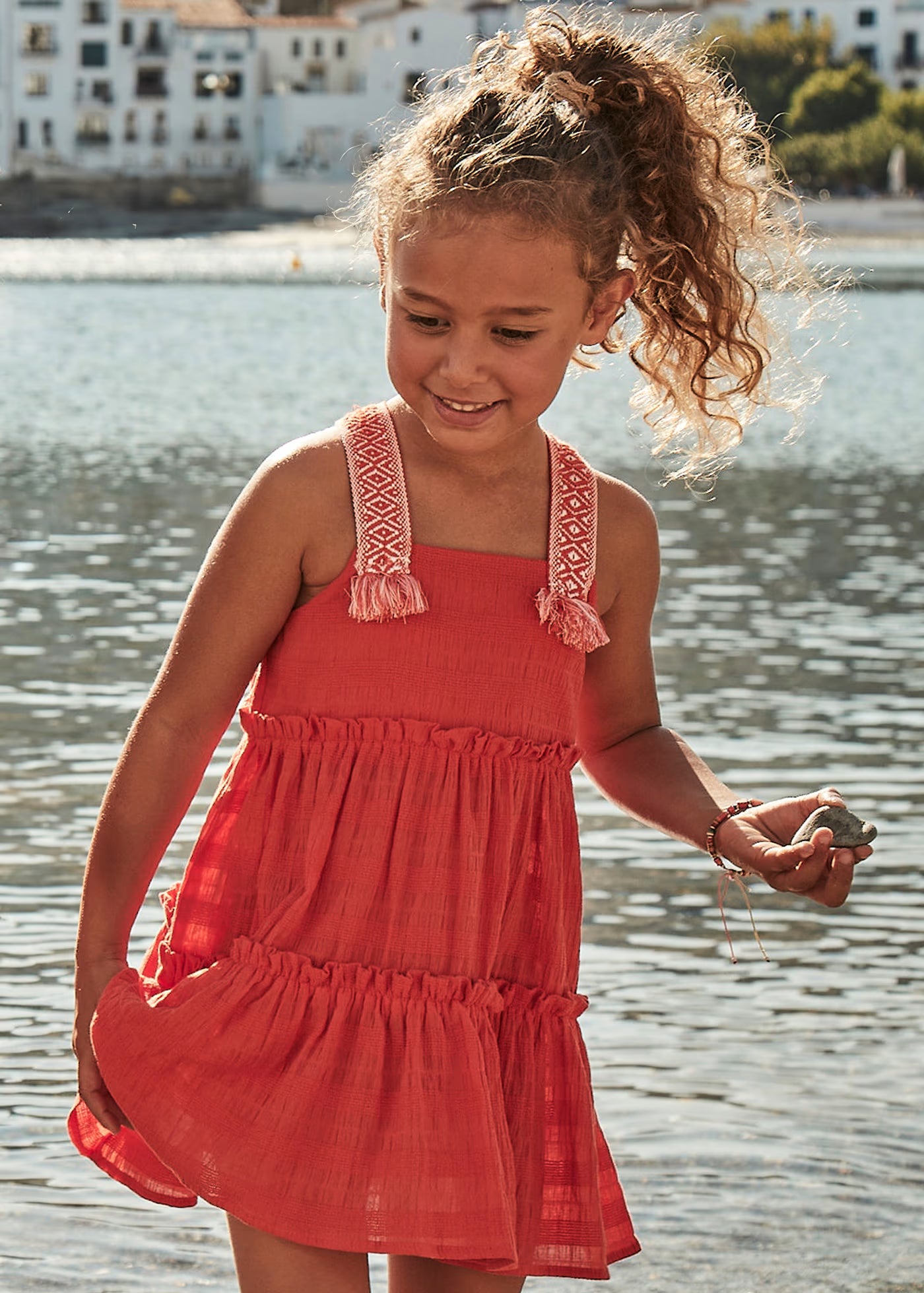 Vestito bretelle fantasia bambina Mayoral rosso paprika Mayoral Rosso
