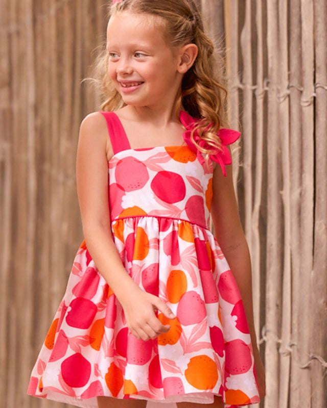 Vestito cerimonia bambina asimmetrico Mayoral rosa con stampa a pallini