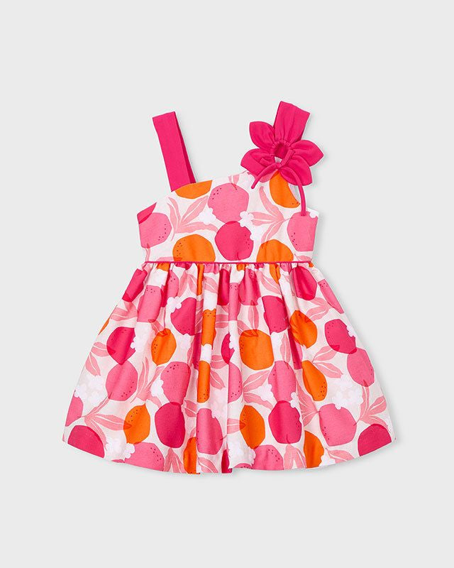 Vestito cerimonia bambina asimmetrico Mayoral con fiocco rosa e stampa a pallini