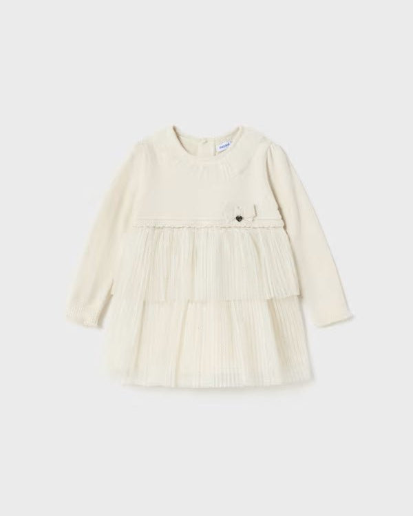 Vestito cerimonia combinato gonna tulle neonata Maoyral panna - ErreGiModaBimbo