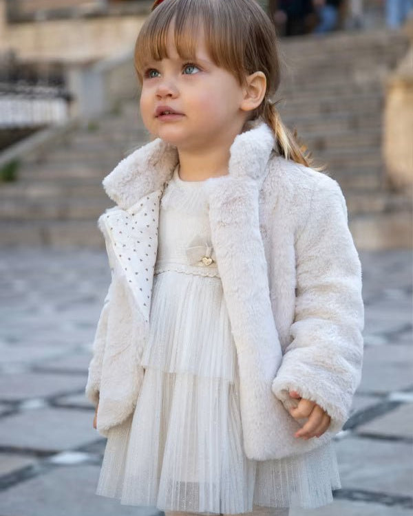 Vestito cerimonia combinato gonna tulle neonata Maoyral panna - ErreGiModaBimbo