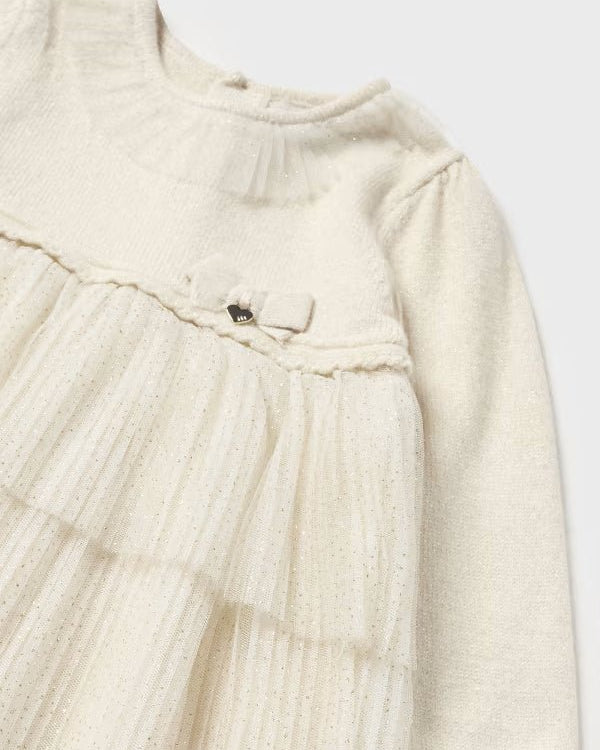 Vestito cerimonia combinato gonna tulle neonata Maoyral panna - ErreGiModaBimbo