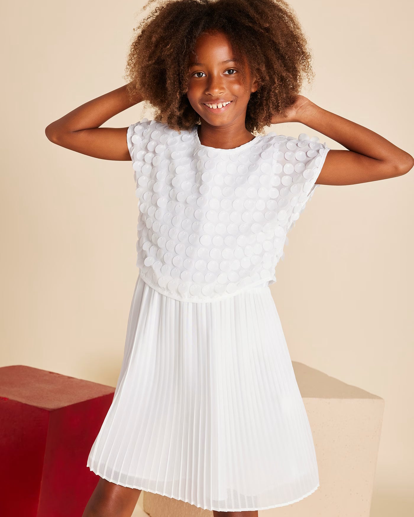 Vestito combinato plissettato ragazza Mayoral panna Mayoral Panna