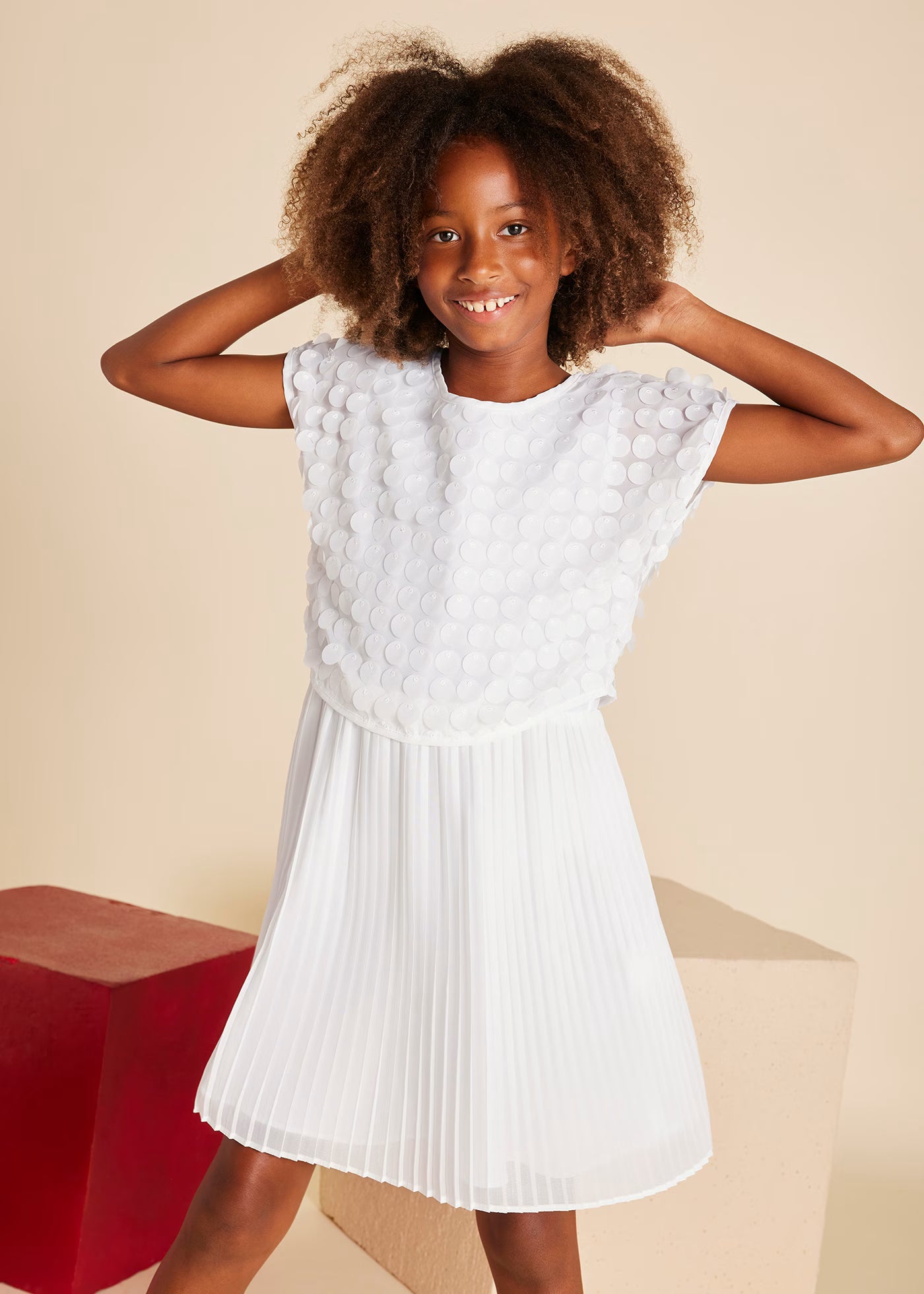 Vestito combinato plissettato ragazza Mayoral panna Mayoral Panna