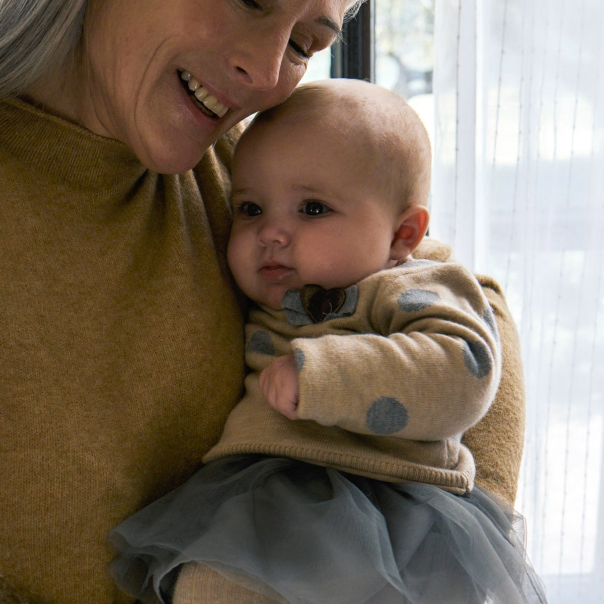 Vestito combinato tulle neonata Mayoral Newborn beige grigio pois