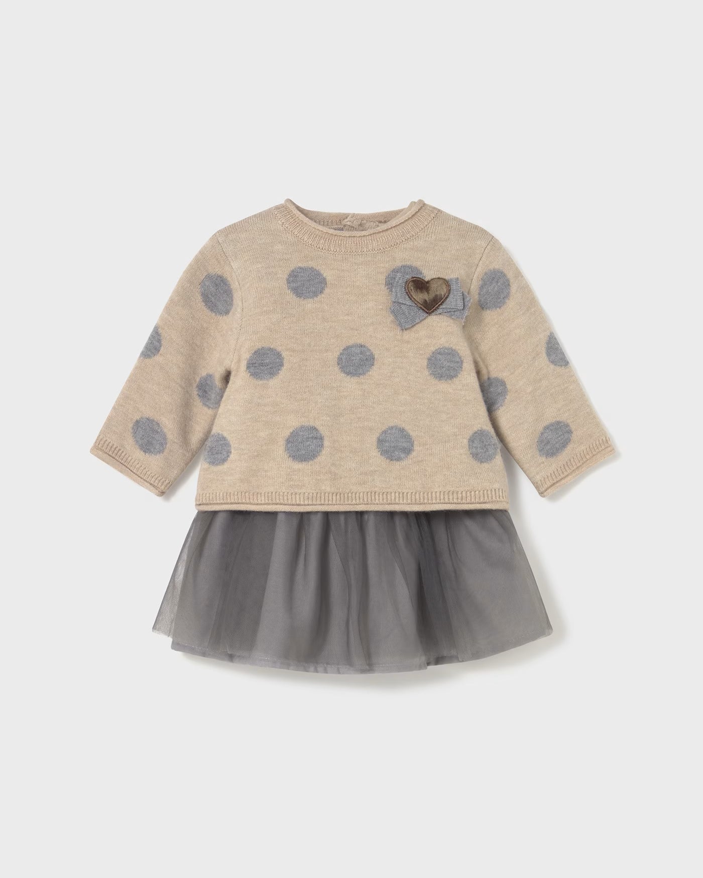 Vestito combinato tulle neonata Mayoral Newborn beige grigio pois Mayoral 0-1 Mesi 55cm