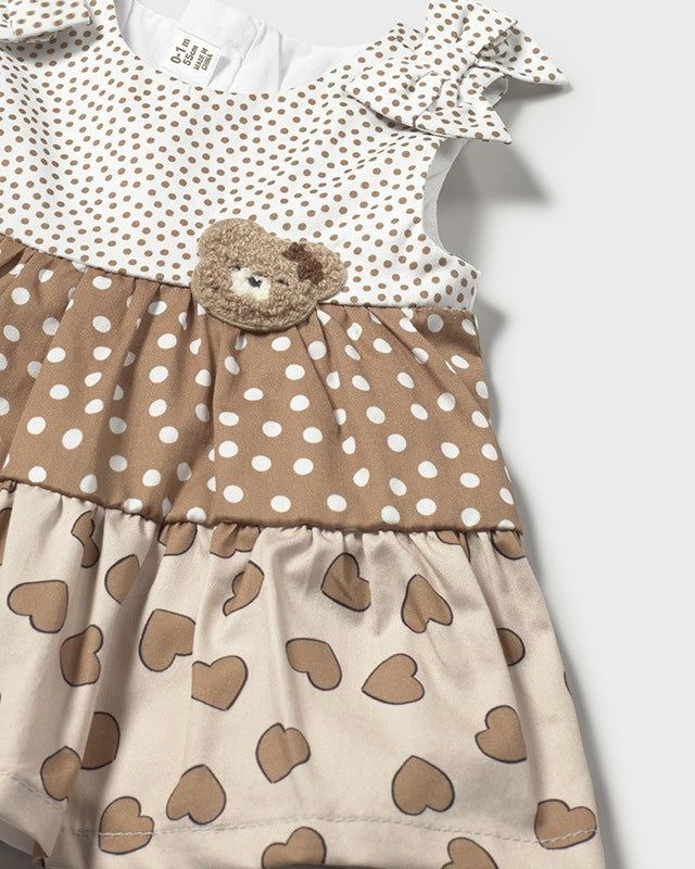 Vestito combinato volant neonata Mayoral Newborn pois orsetto Mayoral Marrone
