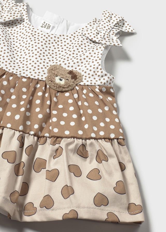 Vestito combinato volant neonata Mayoral Newborn pois orsetto Mayoral Marrone