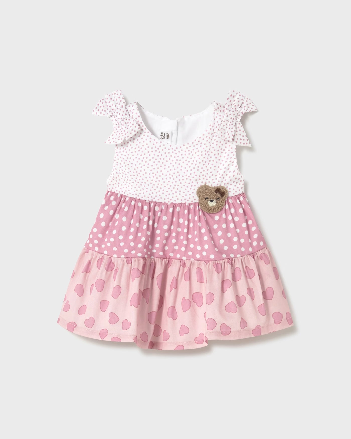 Vestito combinato volant neonata Mayoral Newborn pois orsetto rosa Mayoral Rosa