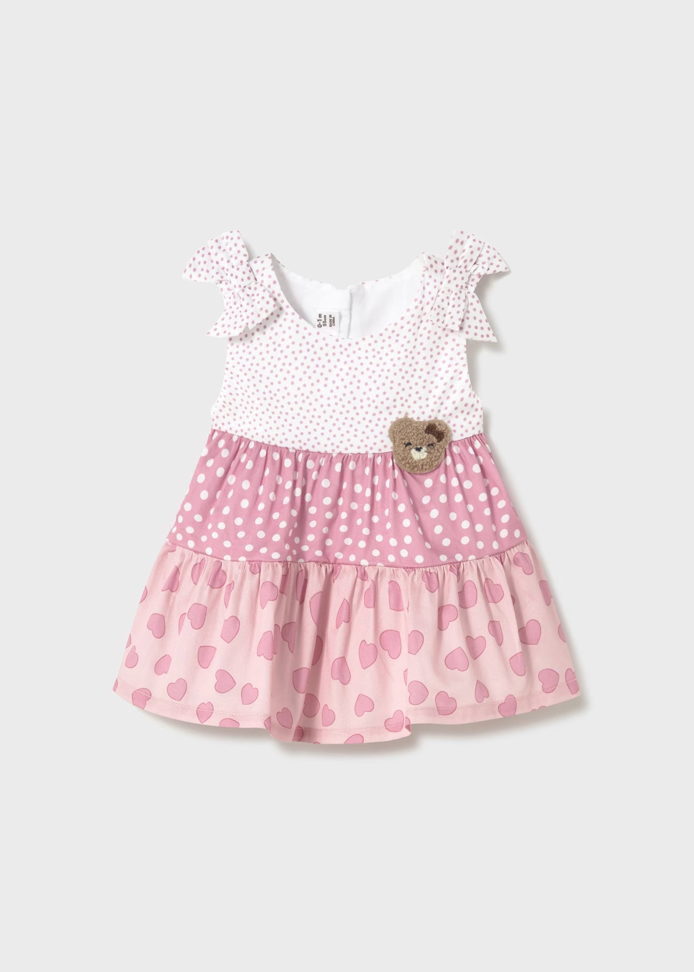 Vestito combinato volant neonata Mayoral Newborn pois orsetto rosa Mayoral Rosa