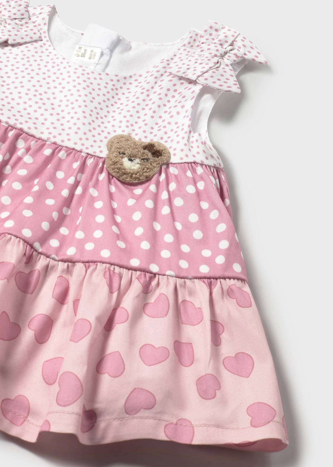 Vestito combinato volant neonata Mayoral Newborn pois orsetto rosa Mayoral Rosa
