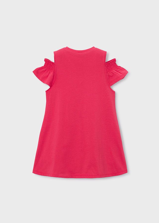 Retro del vestito bambina Mayoral color papavero senza stampa, maniche a volant, tessuto cotone primavera-estate