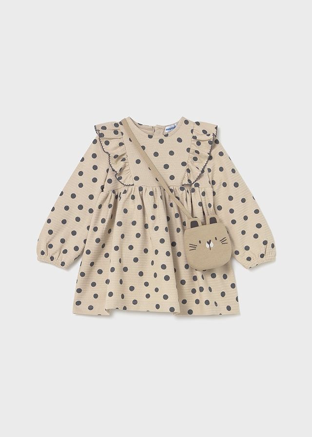 Vestito con borsa neonata Mayoral beige pois piombo Mayoral 6 Mesi 68cm