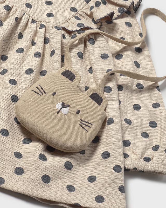 Vestito con borsa neonata Mayoral beige pois piombo Mayoral 6 Mesi 68cm