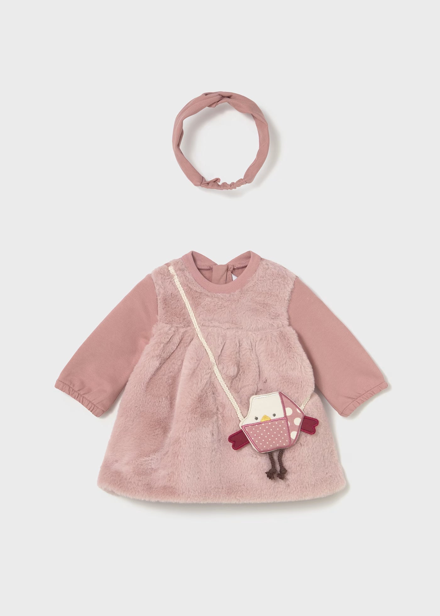 Vestito con borsa uccellino e fascia neonata Mayoral Newborn rosa Mayoral 0-1 Mesi 55cm