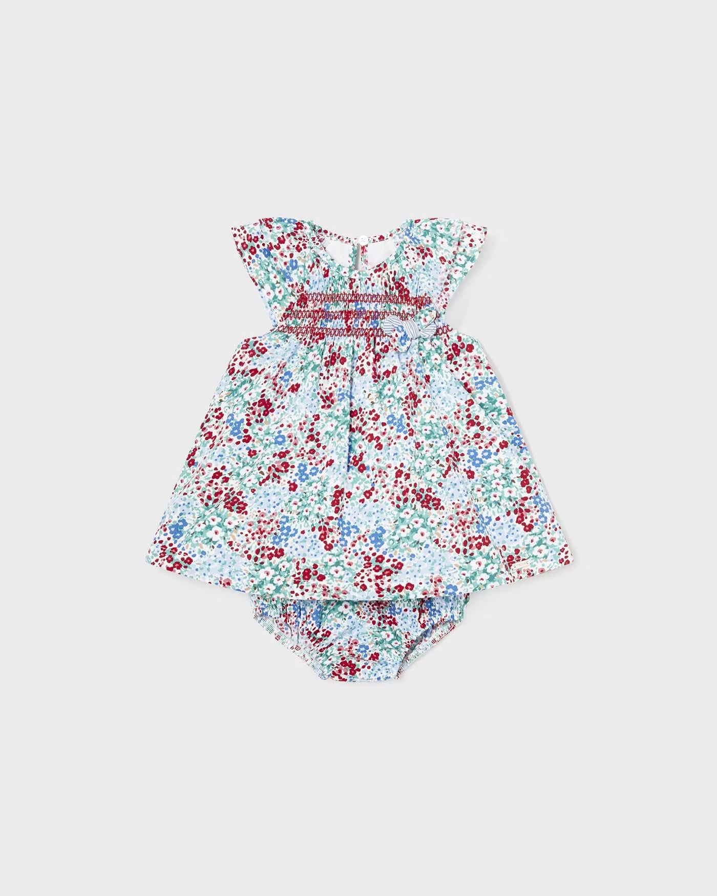 Vestito con copri pannolino neonata Mayoral Newborn azzurro-rosso floreale Mayoral Azzurro