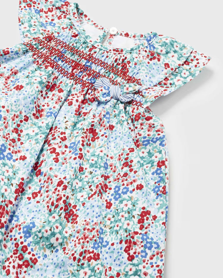 Vestito con copri pannolino neonata Mayoral Newborn azzurro-rosso floreale Mayoral Azzurro