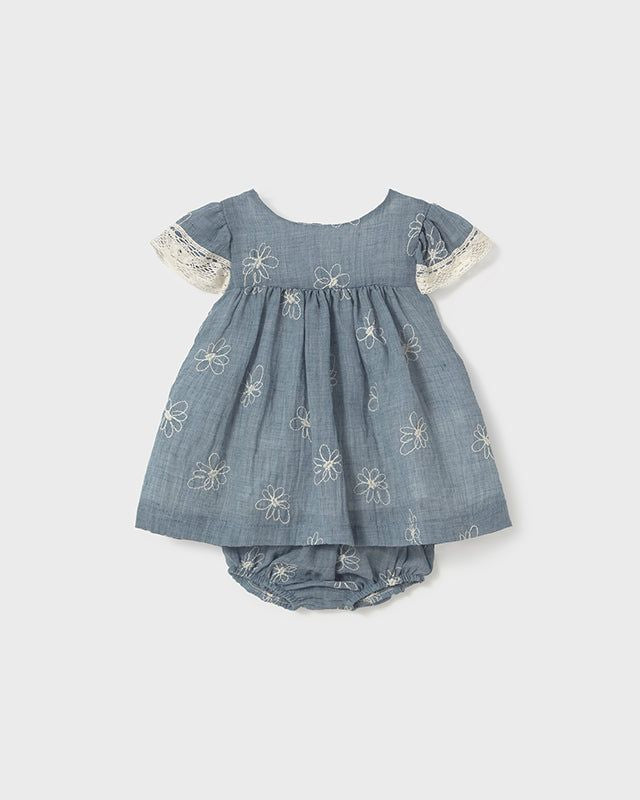 Vestito con copri pannolino neonata Mayoral Newborn jeans ricami Mayoral Azzurro