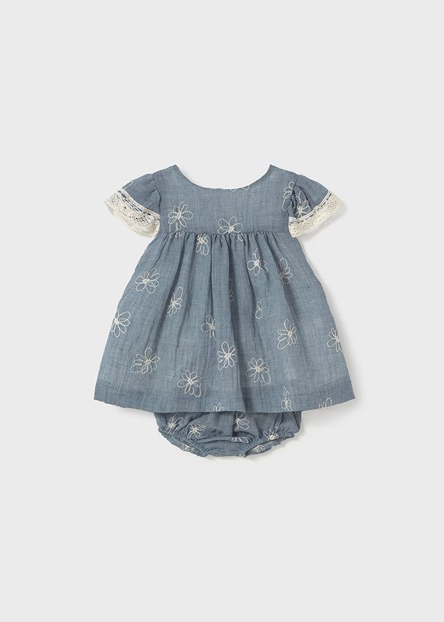 Vestito con copri pannolino neonata Mayoral Newborn jeans ricami Mayoral Azzurro