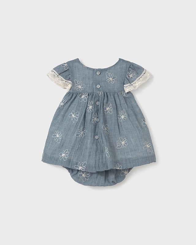 Vestito con copri pannolino neonata Mayoral Newborn jeans ricami Mayoral Azzurro