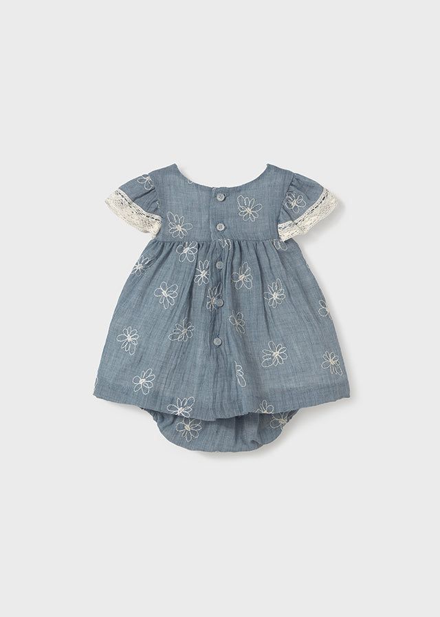 Vestito con copri pannolino neonata Mayoral Newborn jeans ricami Mayoral Azzurro