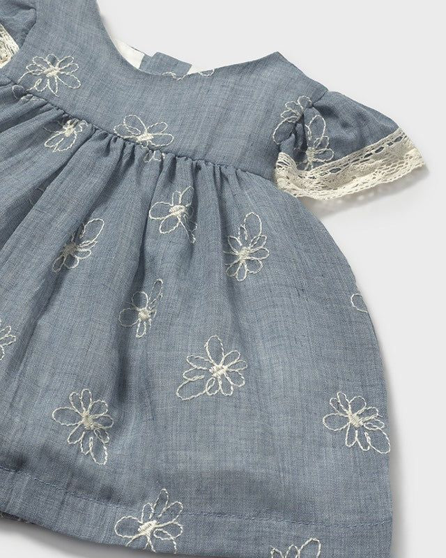 Vestito con copri pannolino neonata Mayoral Newborn jeans ricami Mayoral Azzurro