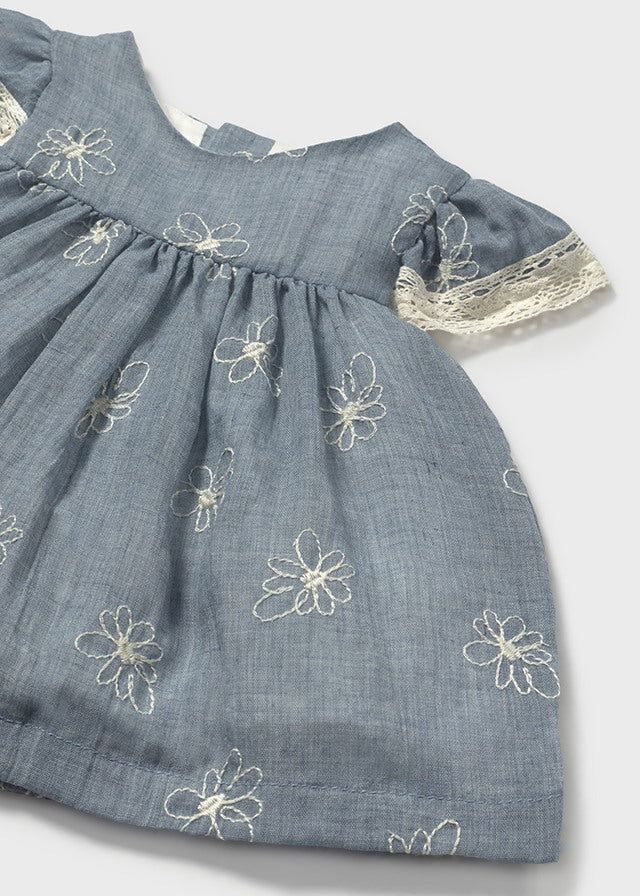 Vestito con copri pannolino neonata Mayoral Newborn jeans ricami Mayoral Azzurro