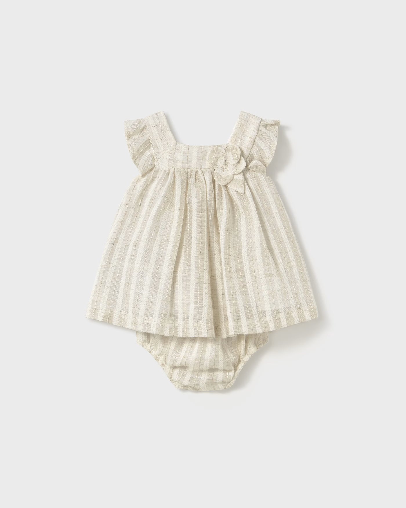 Vestito con copri pannolino neonata Mayoral Newborn righe lino beige Mayoral Beige