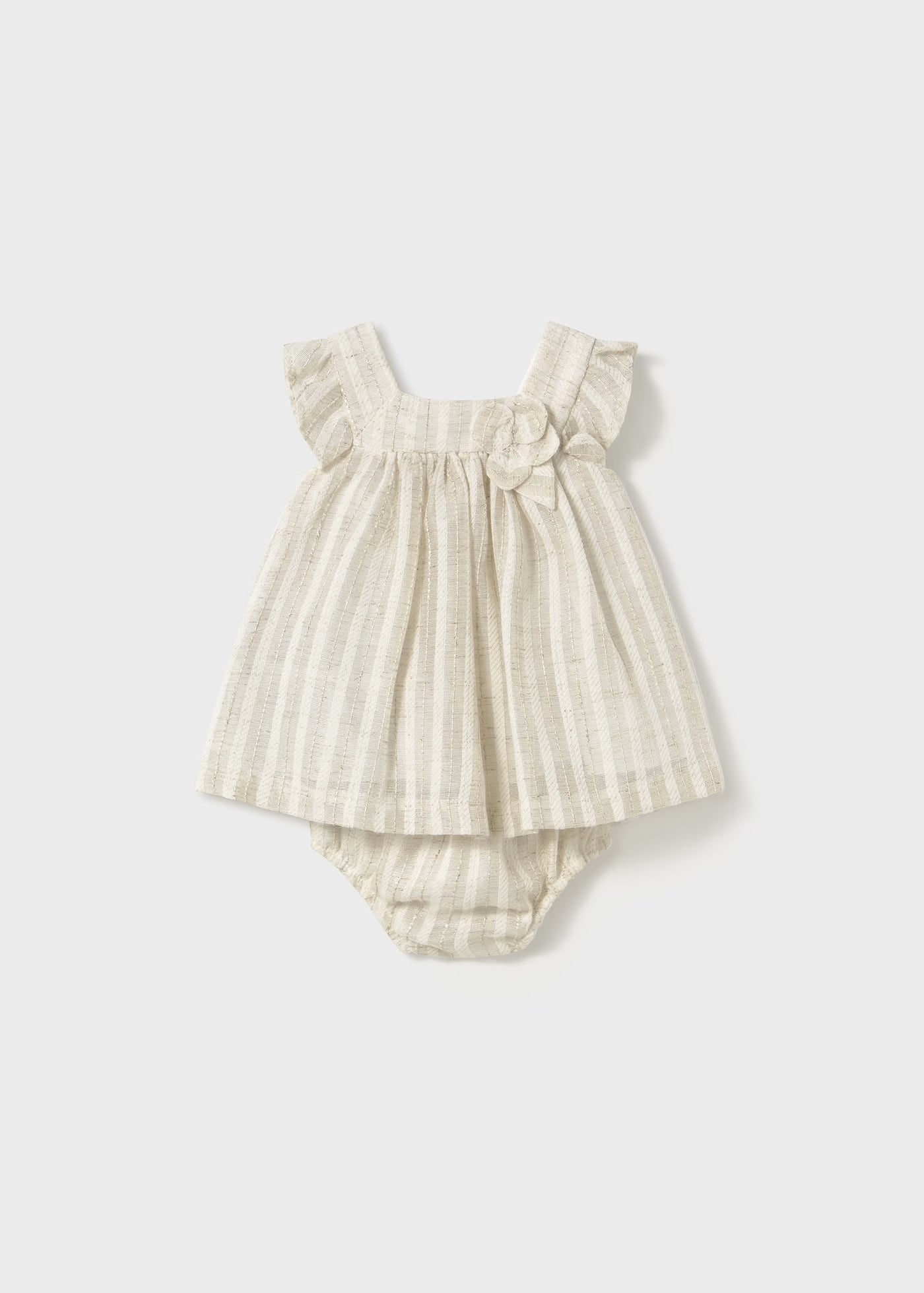 Vestito con copri pannolino neonata Mayoral Newborn righe lino beige Mayoral Beige