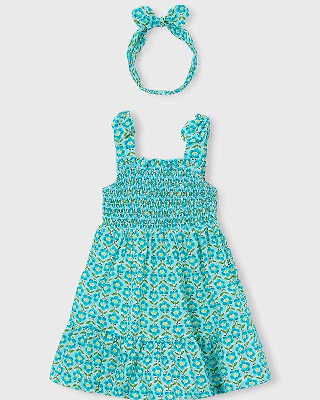 Set di vestito e fascia per bambina Mayoral con stampa floreale, abbigliamento bambina primavera-estate