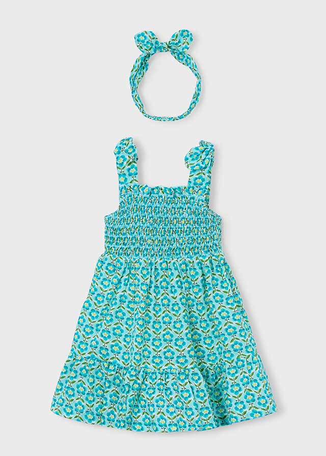 Set di vestito e fascia per bambina Mayoral con stampa floreale, abbigliamento bambina primavera-estate