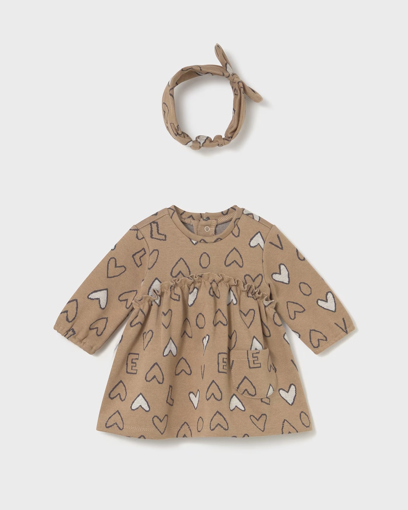 Vestito con fascia jacquard neonata Mayoral Newborn caramello cuori Mayoral 0-1 Mesi 55cm