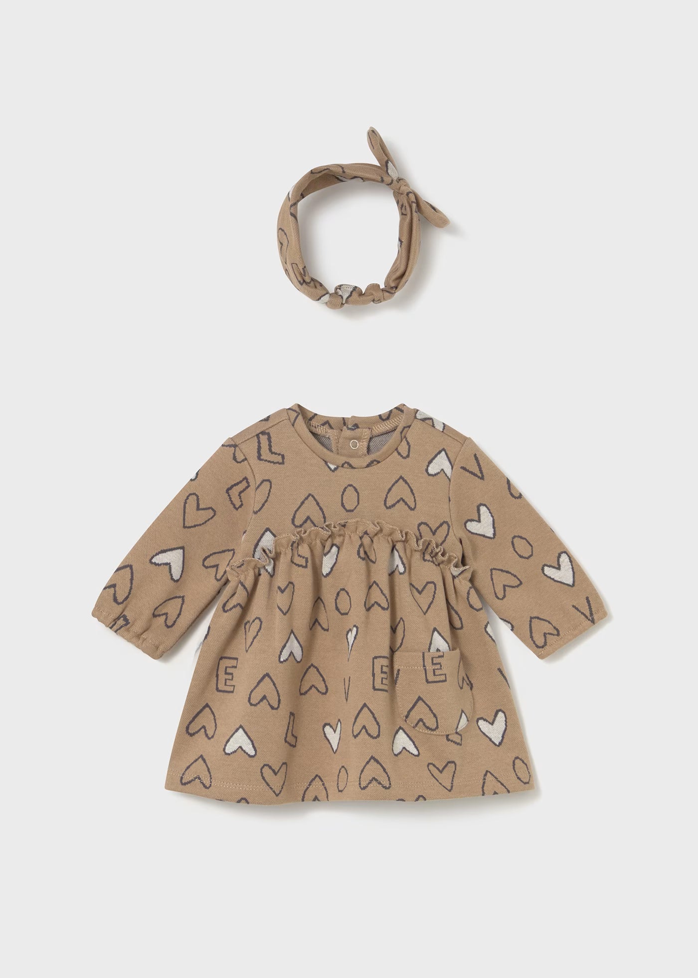 Vestito con fascia jacquard neonata Mayoral Newborn caramello cuori Mayoral 0-1 Mesi 55cm