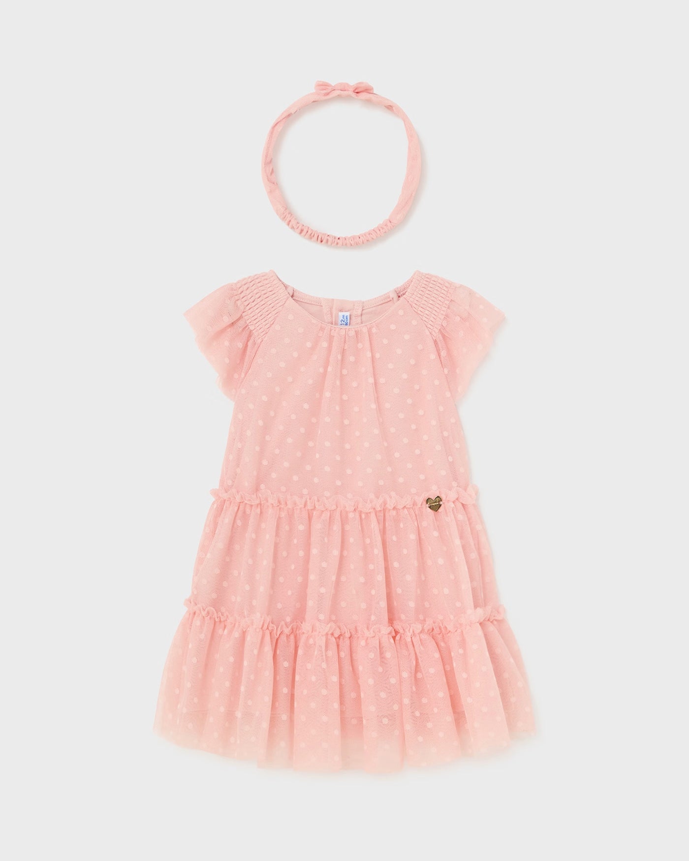 Vestito con fascia tulle plumetis neonata pois rosa pastello Mayoral Rosa