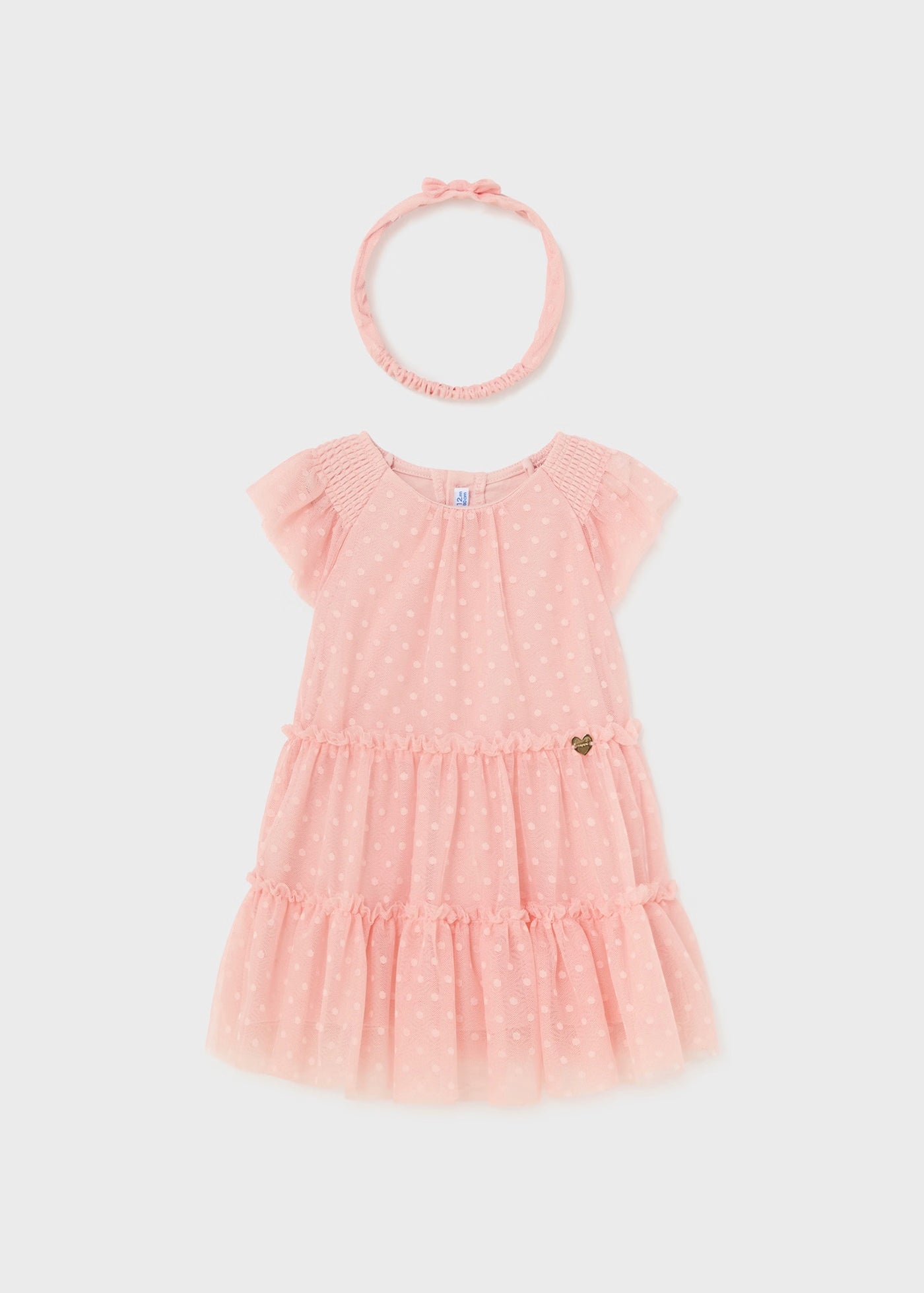 Vestito con fascia tulle plumetis neonata pois rosa pastello Mayoral Rosa