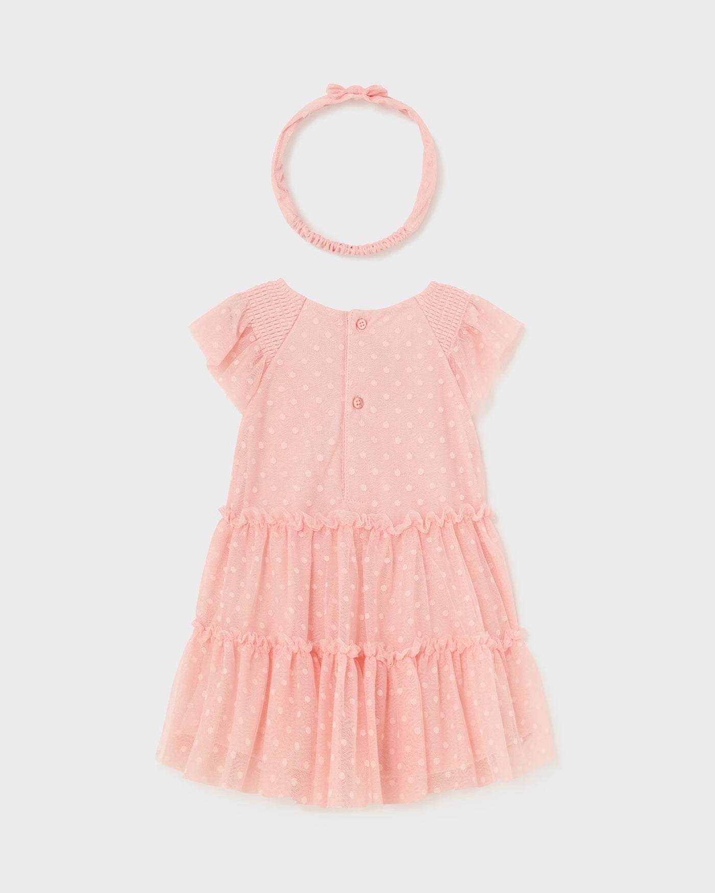Vestito con fascia tulle plumetis neonata pois rosa pastello Mayoral Rosa