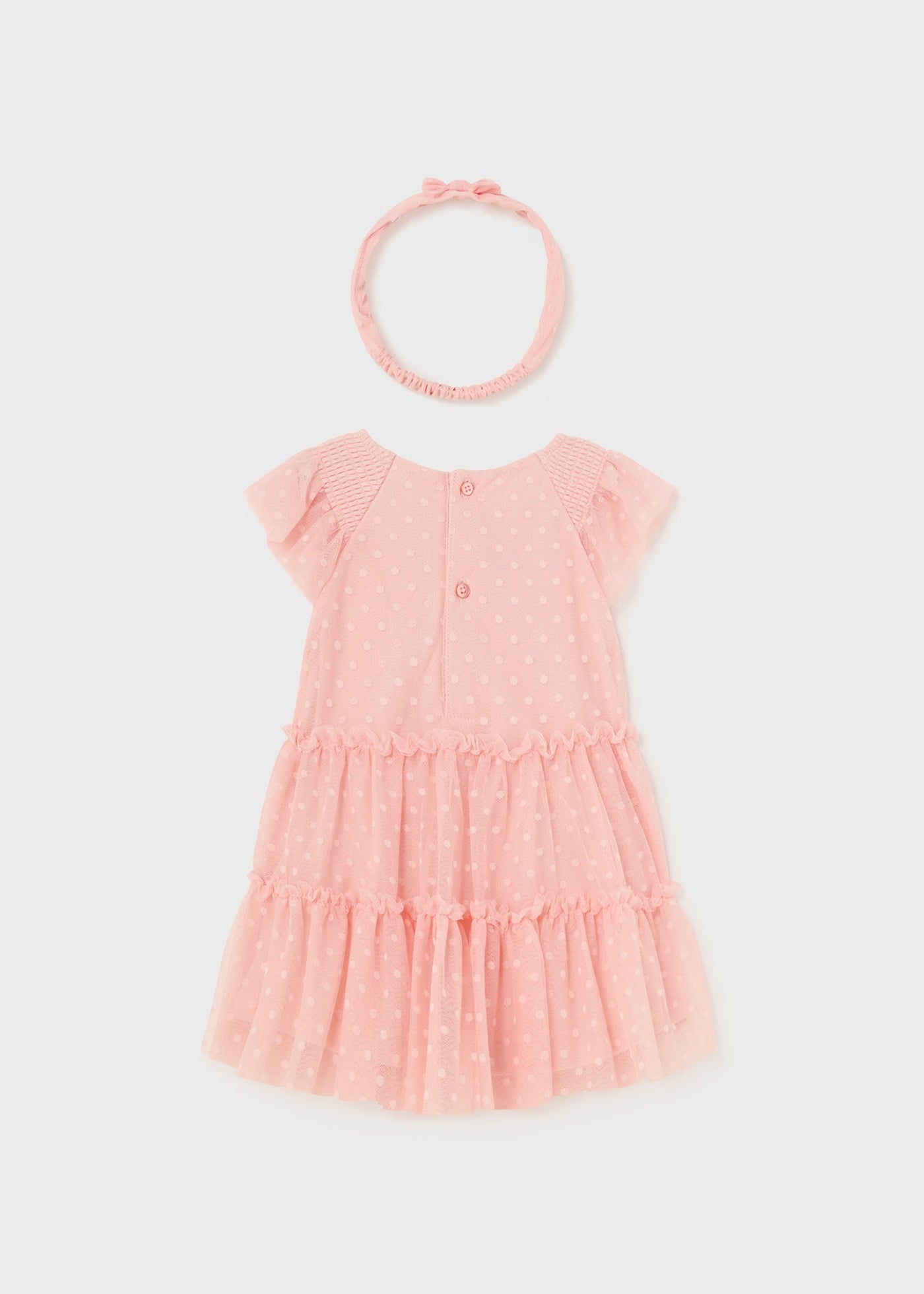 Vestito con fascia tulle plumetis neonata pois rosa pastello Mayoral Rosa